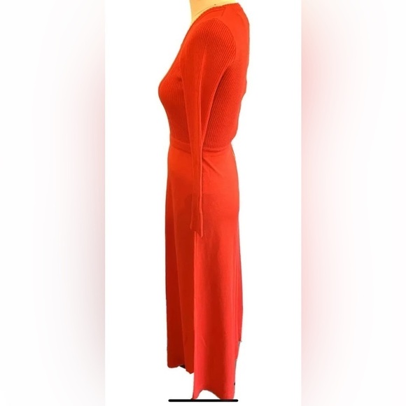 Aristo Kat Knit Dress Sz 14 Long Red/Orange Wool/Acrylic Back Zip - Picture 5 of 12
